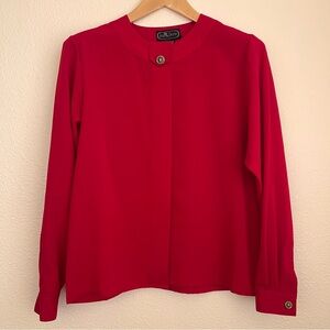 Vintage Jean de Pierre Lion Emblem Red Long Sleeve Button Front Blouse